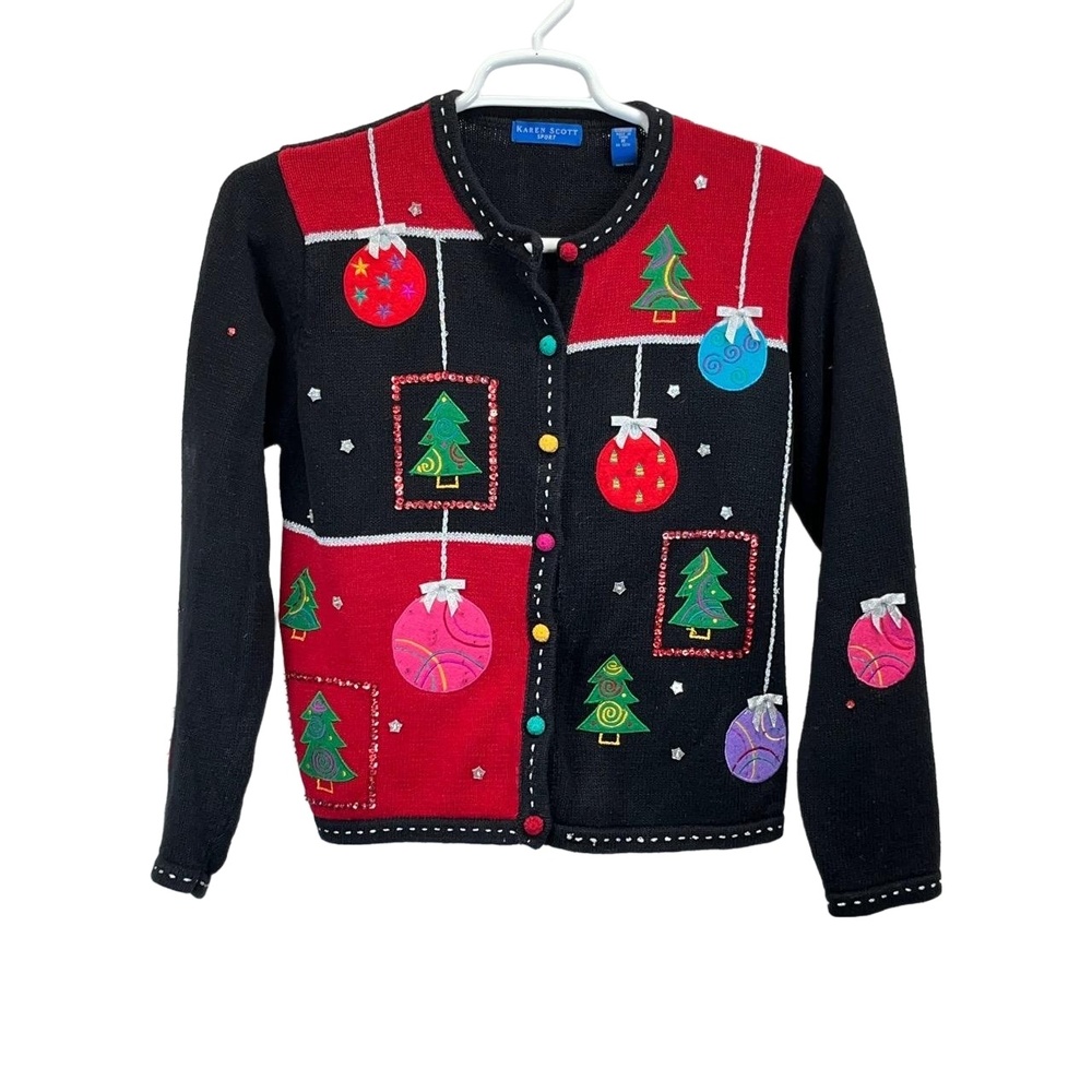 Vintage Karen Scott Sport‎ Womens Multicolor Christmas Ugly Cardigan Medium